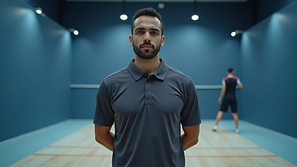 مدربون اسكواش مصريون يعملون مع فريق من الناشئين داخل ملعب احترافي